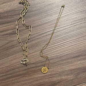 Set of 2 Gold Chain Necklace with Pendant